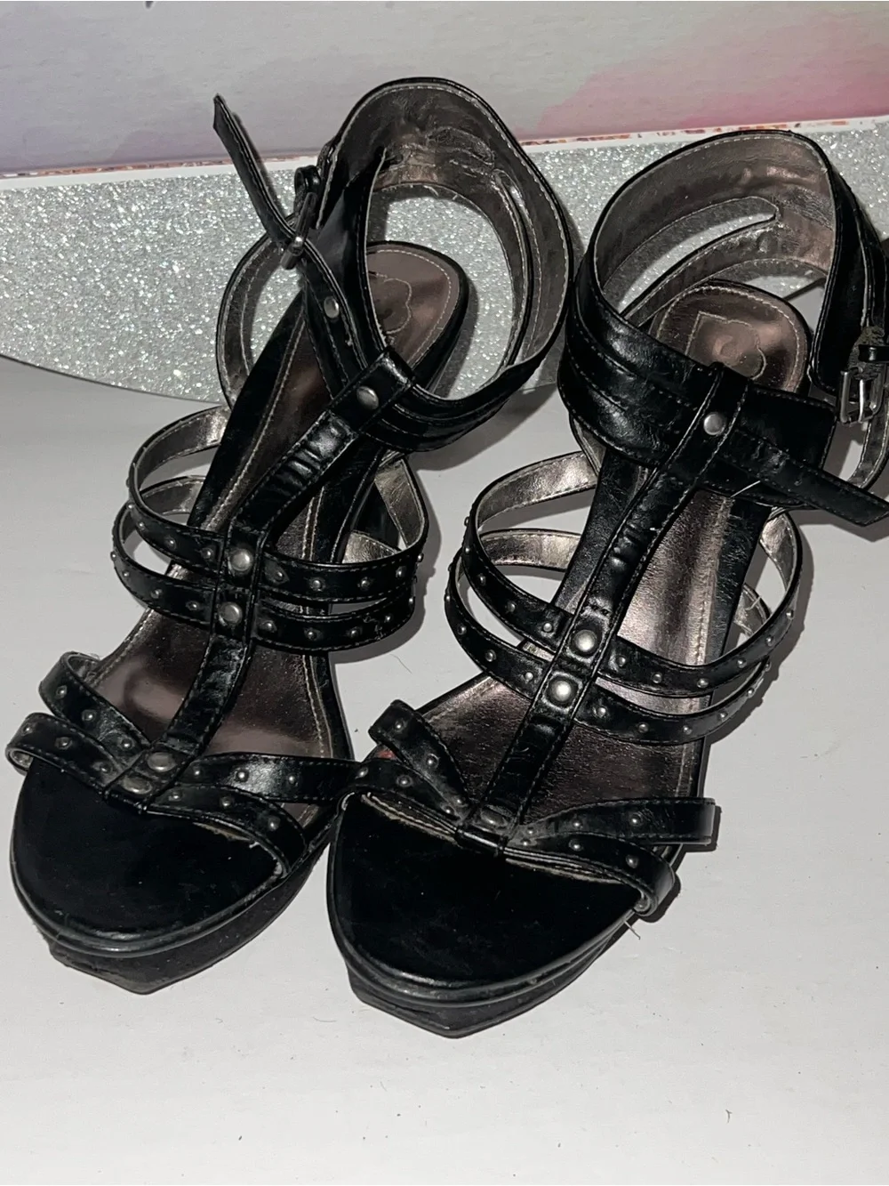 R2 Black Studded Strappy Heeled Sandals